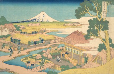 Fuji z te Katakura Thea Fie člen lds, ale sake Katakura čajová zahrada Fuji, f mt. .. .. , komár. 1830-32. od Katsushika Hokusai