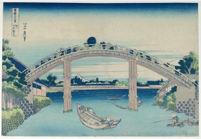 Fudži z mola u mostu Mannen ve Fukagawě, ze série „Třicet šest pohledů na horu Fudži“ od Katsushika Hokusai