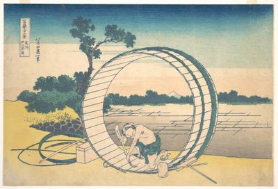 Fujimigahara v provincii Owari (Bishū Fujimigahara), ze série „Třicet šest pohledů na horu Fuji“ (Fugaku sanjūrokkei) od Katsushika Hokusai