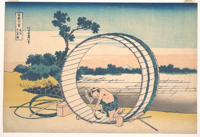 Fujimigahara v provincii Owari (Bishū Fujimigahara), ze série „Třicet šest pohledů na horu Fuji“ (Fugaku sanjūrokkei) od Katsushika Hokusai