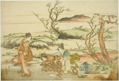 Sběr jarní zeleně, z alba „Fuji in Spring (Haru no Fuji)“ od Katsushika Hokusai