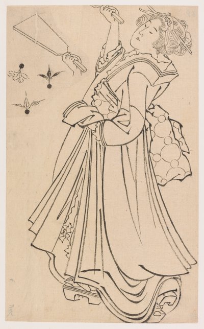 Dívka hrající si s bitevníkem a pérákem, konec 18.-začátek 19. století. od Katsushika Hokusai