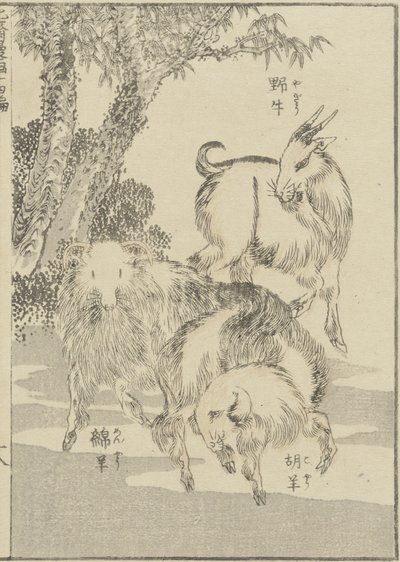 Kozy, c. 1840 (dřevotisk) od Katsushika Hokusai