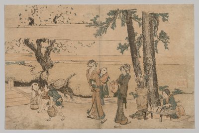 Skupina postav poblíž potoka od Katsushika Hokusai