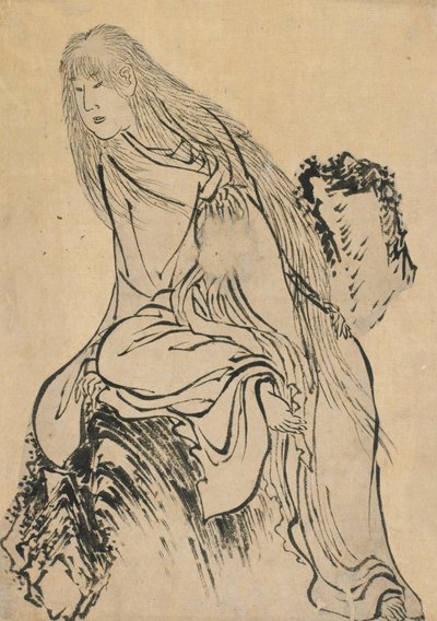 Poustevník odpočívající na skále, konec 18. a začátek 19. století. od Katsushika Hokusai