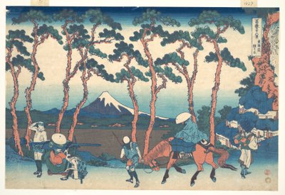 Hodogaya na cestě Tōkaidō (Tōkaidō Hodogaya), ze série „Třicet šest pohledů na horu Fuji“ (Fugaku sanjūrokkei) od Katsushika Hokusai