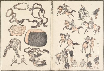 Jezdci na koních a postroje od Katsushika Hokusai