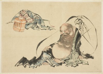 Hotei and Asahina Saburo Reclining (two sketches) od Katsushika Hokusai