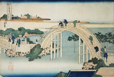 Humpback Bridge u mostu Kameido Tenjin, mezi 1827 a 1830. od Katsushika Hokusai