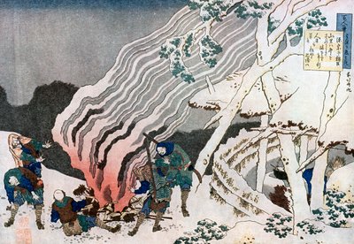 Lovci u ohně ve sněhu, c1835. od Katsushika Hokusai