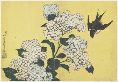 Hortenzie a vlaštovka, c. 1832 od Katsushika Hokusai