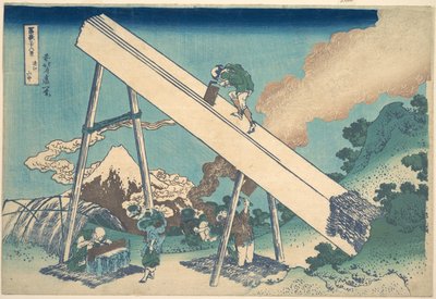 V horách provincie Tōtomi (Tōtomi sanchū), ze série „Třicet šest pohledů na horu Fuji“ (Fugaku sanjūrokkei) od Katsushika Hokusai