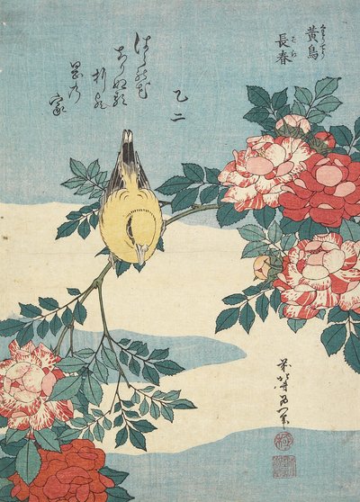 Japonský slavík a růže, asi 1832 od Katsushika Hokusai
