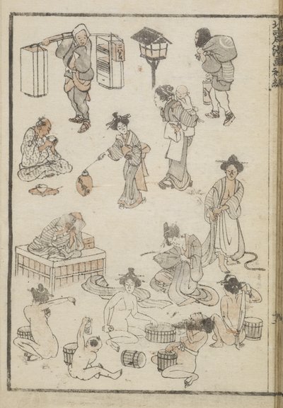 Japonské koupání (dřevotisk) od Katsushika Hokusai