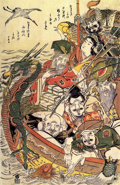 Japonská mytologie: „Sedm božstev štěstí“ od Katsushika Hokusai