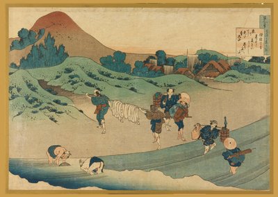 Jito Tenno (Workers Dyeing Cloth), od Hyakunin Isshu ubaga Etoki (Sto básní vysvětlených sestrou) od Katsushika Hokusai