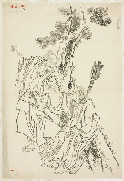 Jo a Uba; Téma Takasago, ca. 1815-49 (inkoust na papíře) od Katsushika Hokusai