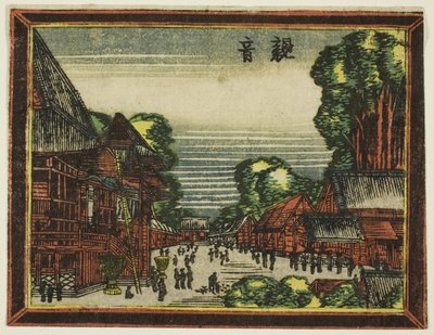Chrám Kannon (Kannon), ze série Obrázky v holandském stylu: Osm pohledů na Edo (Oranda gakyo Edo hakkei) od Katsushika Hokusai