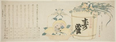 Soudek saké a košík pomerančů od Katsushika Hokusai
