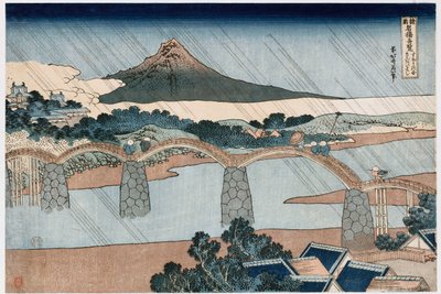 Most Kintai, provincie Suo“, ze série „Nádherné výhledy na slavné mosty ve všech provinciích“ od Katsushika Hokusai