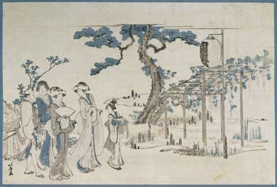 Dámy na návštěvě zahrad Wisteria v Kameido (dřevořez) od Katsushika Hokusai