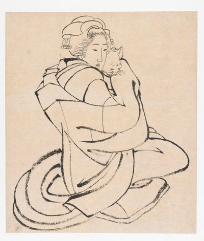 Lady Holding a Cat, období Edo, ca. 10. léta 19. století. od Katsushika Hokusai