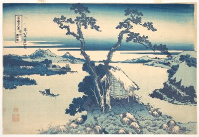 Jezero Suwa v provincii Šinano (Šinšú Suwako), ze série „Třicet šest pohledů na horu Fudži“ (Fugaku sanjūrokkei) od Katsushika Hokusai
