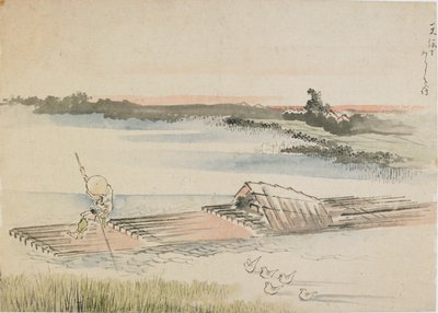 Krajina: převozník na voru, konec 18. a začátek 19. století. od Katsushika Hokusai