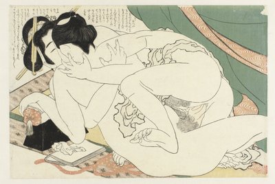 Milující pár v síti proti komárům Rostlina Adonis (název série) Fukujuso (název série) od Katsushika Hokusai