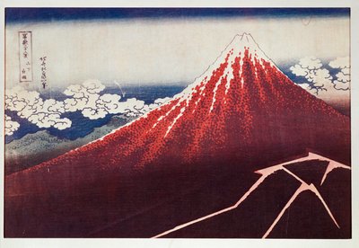 Blesk na hoře Fudžijama ... (barevný dřevoryt) od Katsushika Hokusai