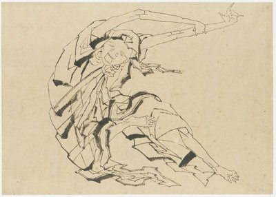 Muž s dlouhými pažemi se protahuje, období Edo (inkoust na papíře) od Katsushika Hokusai