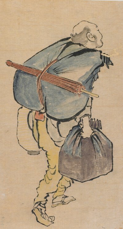 Muž s batohem a lucernou, konec 18.-začátek 19. století. od Katsushika Hokusai