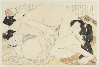 Muž a žena milující se na koberci Rostlina Adonis (název série) Fukujuso (název série) od Katsushika Hokusai