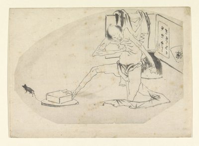 Muž v bederní roušce, krabici a myši od Katsushika Hokusai