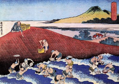 Tisíc pohledů na oceán, Japonsko: rybáři na břehu. (Tisk od Katsushika Hokusai
