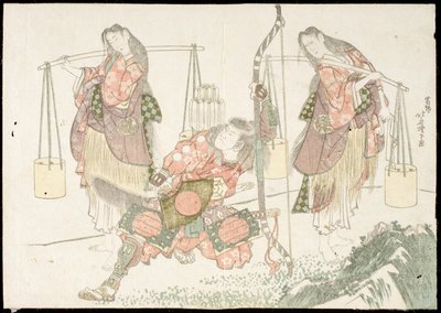 Minamoto no Tametomo a dva sběrači soli od Katsushika Hokusai