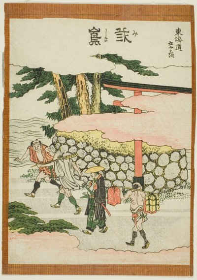 Mishima, ze série „Padesát tři stanic Tokaida (Tokaido gojusan tsugi)“ od Katsushika Hokusai