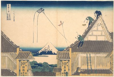 Obchod Mitsui v Surugachō v Edu (Edo Surugachō Mitsui mise ryaku zu), ze série Třicet šest pohledů na horu Fuji (Fugaku sanjūrokkei) od Katsushika Hokusai