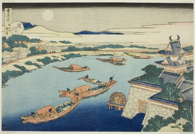 Měsíční svit na řece Yodo (Yodogawa), ze série "Sníh, měsíc a květiny (Setsugekka)" od Katsushika Hokusai