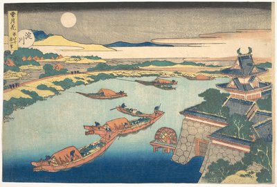 Měsíční svit na řece Yodo (Yodogawa), ze série „Sníh, měsíc a květiny“ (Setsugekka) od Katsushika Hokusai
