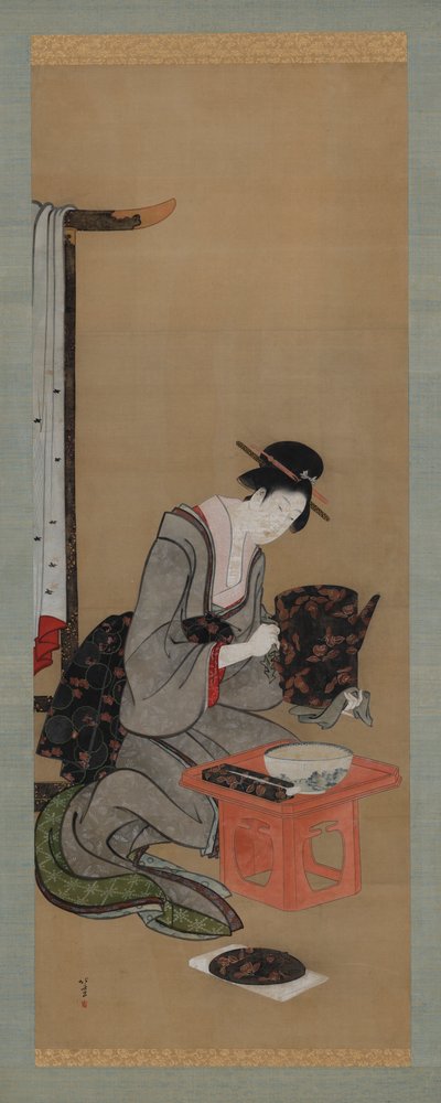 Novoroční zvyk: Makeup na Nový rok ráno, období Edo, ca. 1806-1811. od Katsushika Hokusai