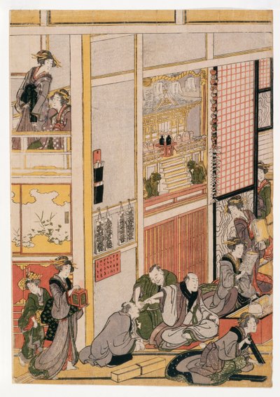 Novoroční dny čajovny Ogi-ya, kolem 1810 (dřevěné tisky) (viz také 406533, 406535 & 406536) od Katsushika Hokusai