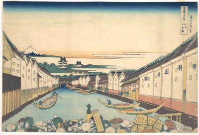 Nihonbaši v Edu (Edo Nihonbaši), ze série „Třicet šest pohledů na horu Fudži“ (Fugaku sanjūrokkei) od Katsushika Hokusai