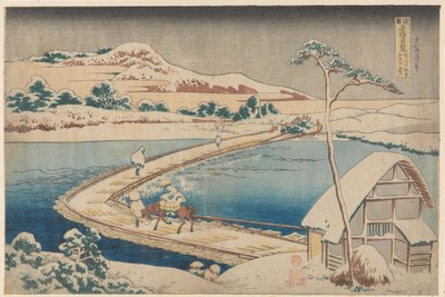 Starý pohled na pontonový most v Sano v provincii Kôzuke od Katsushika Hokusai