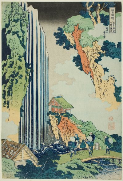 Ono Falls on the Kisokaidō Road (Kisokaidō Ono no bakufu), ze série Prohlídka vodopádů v různých provinciích (Shokoku taki meguri) od Katsushika Hokusai