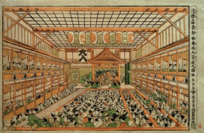 Původní perspektivní snímek Velkého divadla Kabuki v Edu od Katsushika Hokusai