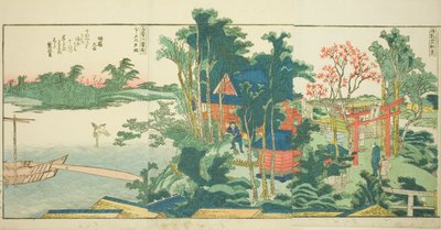 Stránky z ilustrované knihy „Panoramatické výhledy podél břehů řeky Sumida (Ehon Sumidagawa ryogan ichiran)“ od Katsushika Hokusai