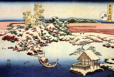 ""Zasněžená krajina na řece Sumida, Japonsko"" Tisk Katsushika Hokusai (1760-1849) (škola ukiyo-e) 1832 Státní Puškinovo muzeum výtvarných umění, Moskva od Katsushika Hokusai