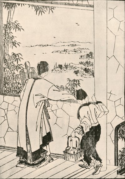 Lidé hledící z okna, konec 18.-začátek 19. století, 1924. od Katsushika Hokusai