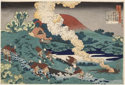 Báseň od Kakinomoto no Hitomaro, z díla „Sto básní od sta básníků, vysvětlených starou chůvou“ od Katsushika Hokusai